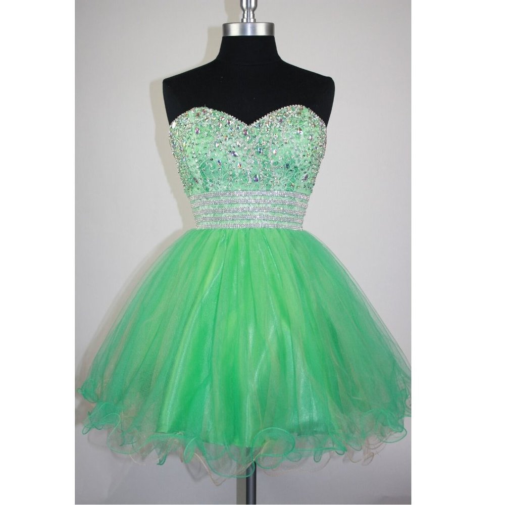 Strapless Beaded Mint Green Prom Dress